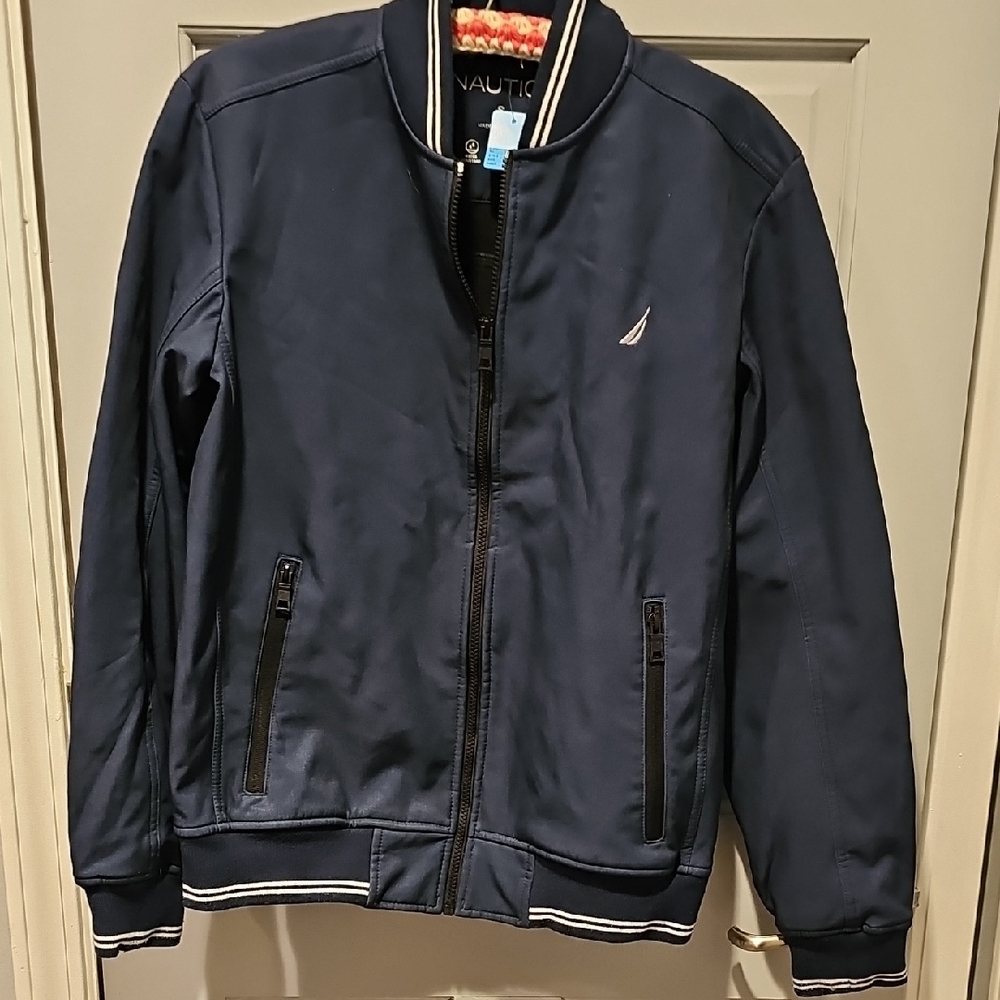 Nautica Men's Navy Bomber coat jacket Small Water Resistant Stretch Sporty 90s